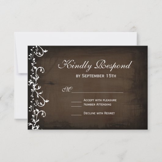 Rustikale Country Wirbel Brown Wedding RSVP Cards Karte (Vorderseite)