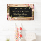 Rustikale Country Wood Knot Floral Wedding Party Banner (Insitu)