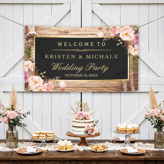 Rustikale Country Wood Knot Floral Wedding Party Banner