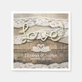 Rustikale Country Wood Liebe Rope Burlap Lace Wedd Serviette