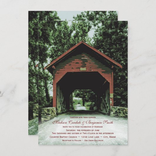 Rustikale Covered Bridge Country Hochzeitseinladun Einladung (Vorne/Hinten)