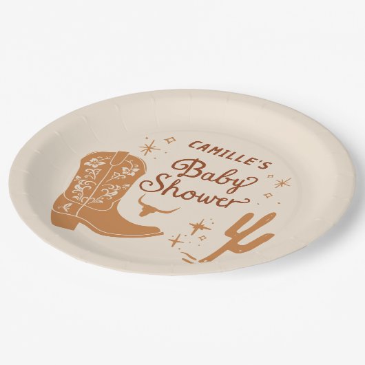 Rustikale Cowboy-Babydusche Teller (Schrägansicht)