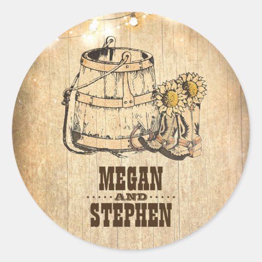 Rustikale Cowboy Boots Barn Lights Hochzeit Runder Aufkleber (Vorderseite)