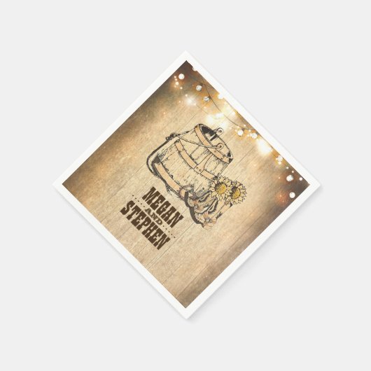 Rustikale Cowboy Boots Barn Lights Hochzeit Serviette (Ecke)