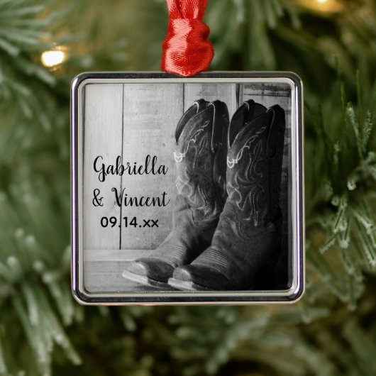 Rustikale Cowboy Boots Country Western Hochzeit Silbernes Ornament (Baum)