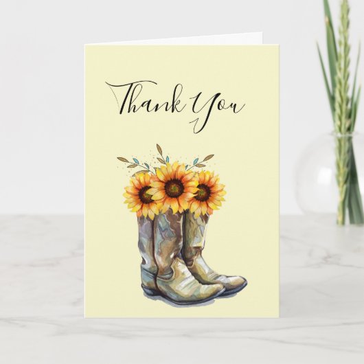 Rustikale Cowboy Boots mit Sonnenblumen Danke Karte (Vorderseite)