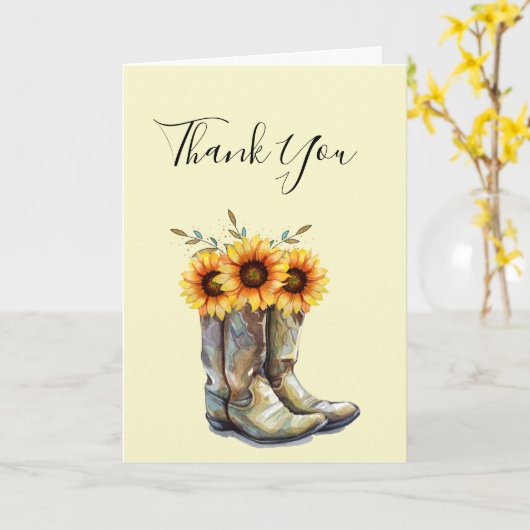 Rustikale Cowboy Boots mit Sonnenblumen Danke Karte (Gelbe Blume)