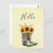 Rustikale Cowboy Boots mit Sonnenblumen Hallo Postkarte (Vorne/Hinten)