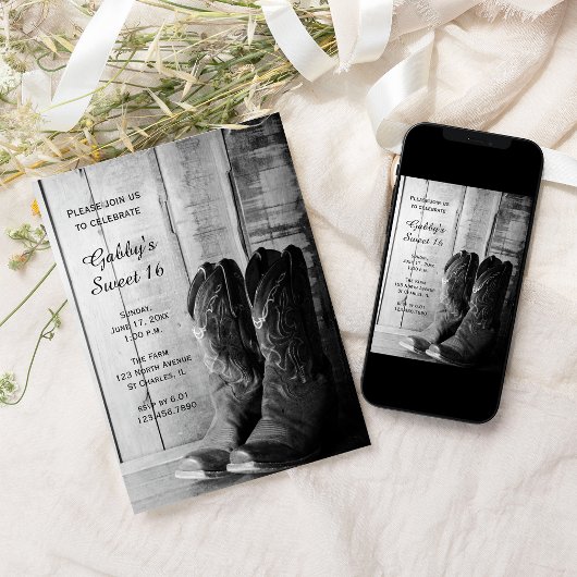 Rustikale Cowboy Boots Sweet 16 Barn Birthday Part Einladung