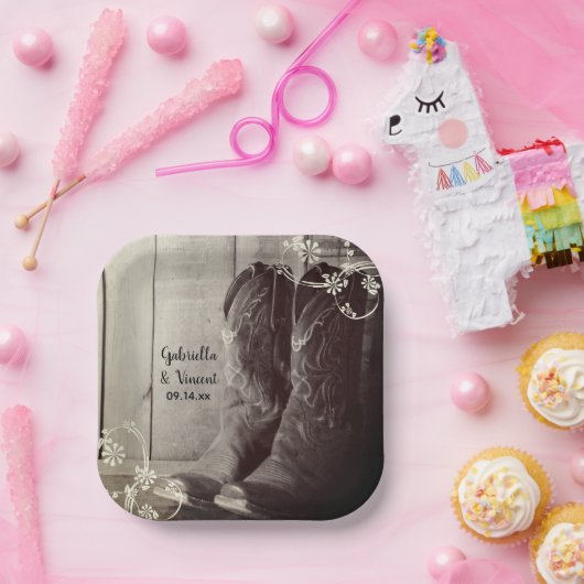 Rustikale Cowboy Boots Western Hochzeit Pappteller (Party)