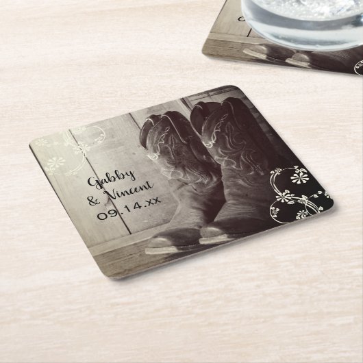 Rustikale Cowboy Boots Western Hochzeit Rechteckiger Pappuntersetzer (angewinkelt)