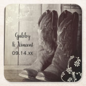 Rustikale Cowboy Boots Western Hochzeit Rechteckiger Pappuntersetzer (Vorderseite)