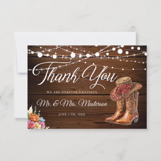 Rustikale Cowboy Boots Western Wedding Dankeskarte (Vorderseite)