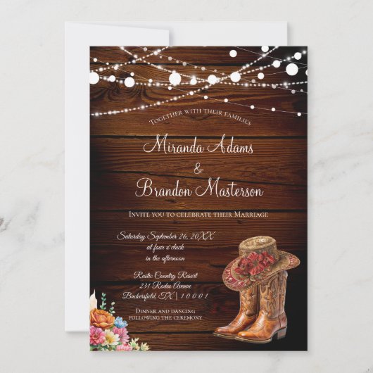 Rustikale Cowboy Boots Western Wedding Einladung (Vorderseite)