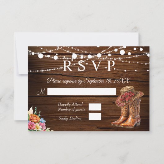 Rustikale Cowboy Boots Western Wedding RSVP Karte (Vorderseite)