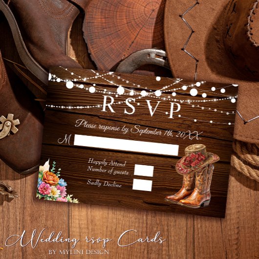 Rustikale Cowboy Boots Western Wedding RSVP Karte