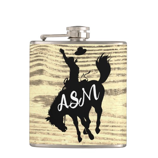 Rustikale Cowboy Rodeo Silhouette Beige Flask Flachmann (Vorderseite)