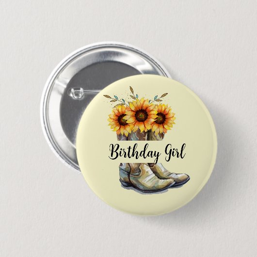 Rustikale Cowboy Stiefel mit Sonnenblumen Geburtst Button (Vorne & Hinten)