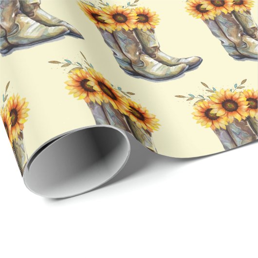 Rustikale Cowboy Stiefel mit Sonnenblumenmuster Geschenkpapier (Rolleneckpunkt)