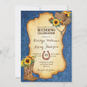 Rustikale Cowboy Stiefel und Hut Sonnenblumen deni Einladung (Vorderseite)