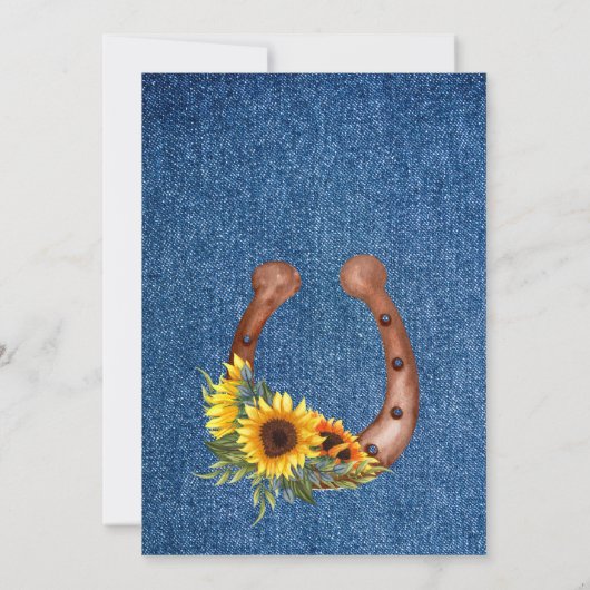 Rustikale Cowboy Stiefel und Hut Sonnenblumen deni Einladung (Rückseite)