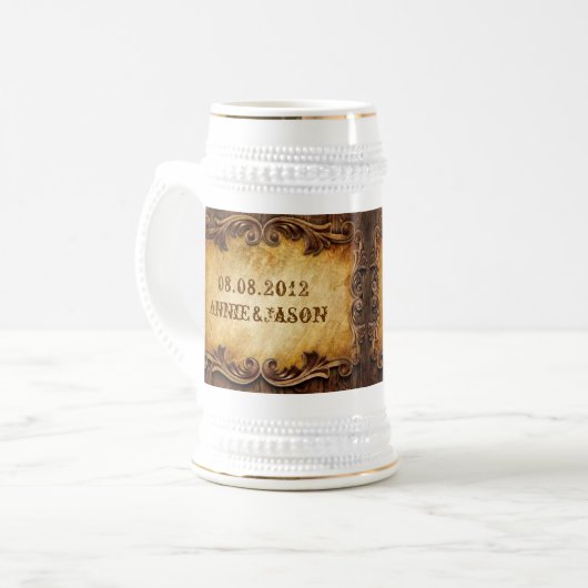 Rustikale Cowboy-Western-Hochzeit Bierglas (Vorderseite Links)
