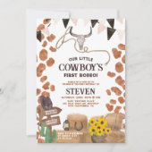 Rustikale Cowboy Western Kuh erste Rodeo 1. Geburt Einladung (Vorderseite)