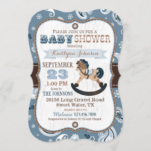 Rustikale Cowboy-Western-Schwingpferdebaby-Dusche Einladung