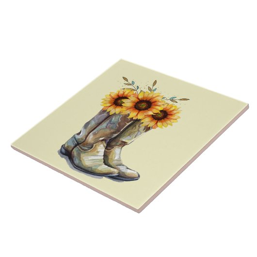Rustikale Cowboystiefel mit Sonnenblumen Fliese (Seite)