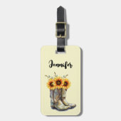 Rustikale Cowboystiefel mit Sonnenblumen Gepäckanhänger (Vorderseite vertikal)