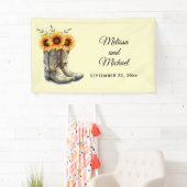 Rustikale Cowboystiefel mit Sonnenblumen Hochzeit Banner (Insitu)