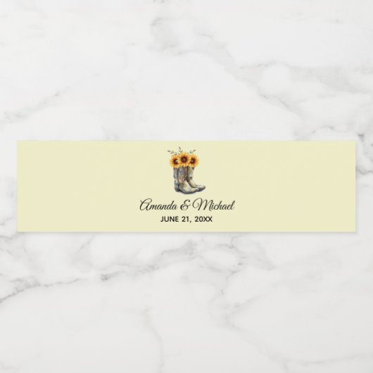 Rustikale Cowboystiefel mit Sonnenblumen Hochzeit Wasserflaschenetikett (Einzelnes Label)