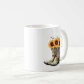 Rustikale Cowboystiefel mit Sonnenblumen Kaffeetasse (VorderseiteRechts)
