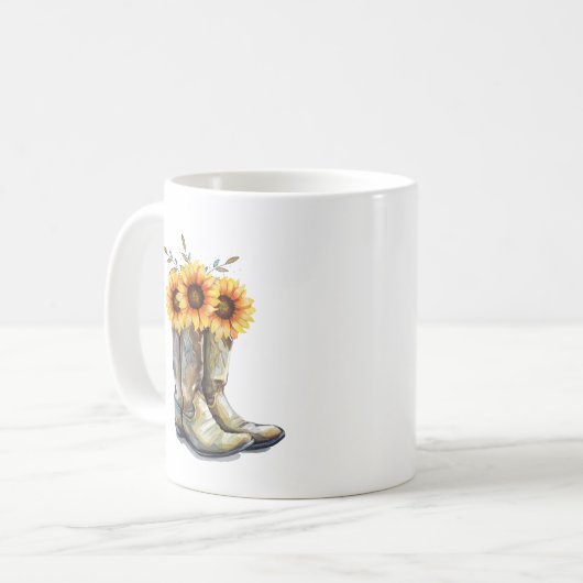 Rustikale Cowboystiefel mit Sonnenblumen Kaffeetasse (Vorderseite Links)