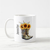 Rustikale Cowboystiefel mit Sonnenblumen Kaffeetasse (Links)