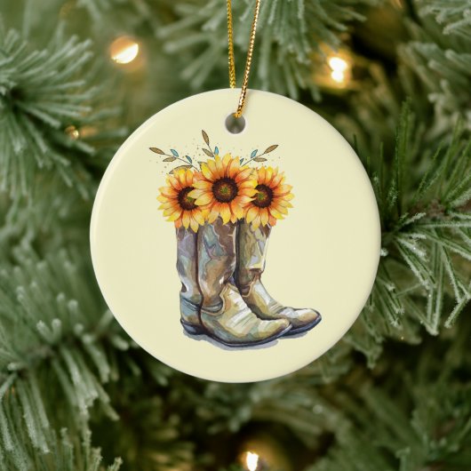 Rustikale Cowboystiefel mit Sonnenblumen Keramik Ornament (Baum)
