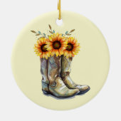 Rustikale Cowboystiefel mit Sonnenblumen Keramik Ornament (Hinten)