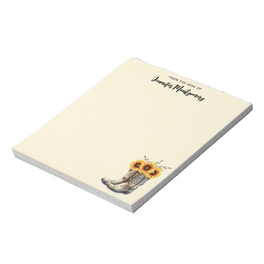 Rustikale Cowboystiefel mit Sonnenblumen Notizblock (Rotiert)