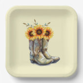 Rustikale Cowboystiefel mit Sonnenblumen Pappteller (Vorderseite)