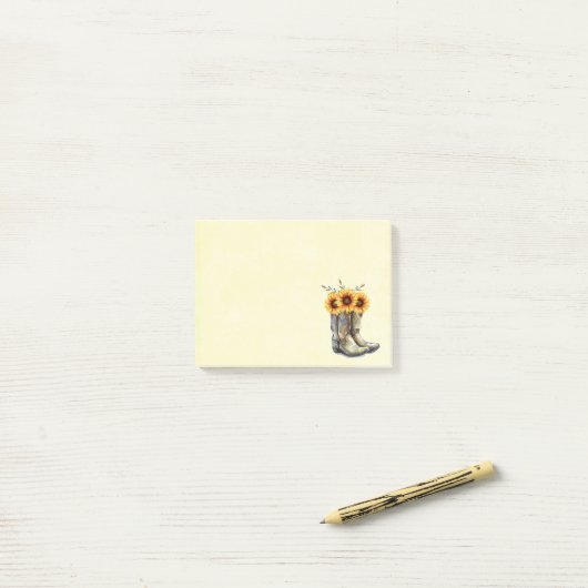 Rustikale Cowboystiefel mit Sonnenblumen Post-it Klebezettel (Auf Schreibtisch)