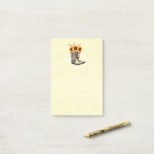 Rustikale Cowboystiefel mit Sonnenblumen Post-it Klebezettel (Auf Schreibtisch)