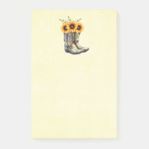 Rustikale Cowboystiefel mit Sonnenblumen Post-it Klebezettel