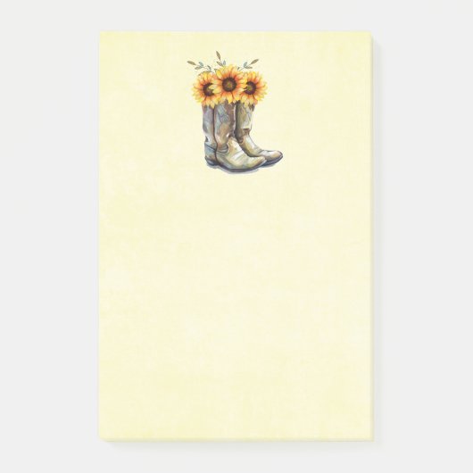 Rustikale Cowboystiefel mit Sonnenblumen Post-it Klebezettel (Vorderseite)
