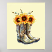Rustikale Cowboystiefel mit Sonnenblumen Poster (Vorne)
