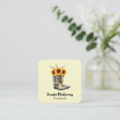 Rustikale Cowboystiefel mit Sonnenblumen Quadratische Visitenkarte (Stehend Vorderseite)