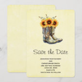 Rustikale Cowboystiefel mit Sonnenblumen Save the  Date (Vorne/Hinten)