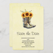 Rustikale Cowboystiefel mit Sonnenblumen Save the Save The Date (Vorne/Hinten)