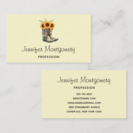 Rustikale Cowboystiefel mit Sonnenblumen Visitenkarte (Vorne/Hinten)