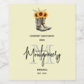 Rustikale Cowboystiefel mit Sonnenblumen Wein Weinetikett (Einzelnes Label)