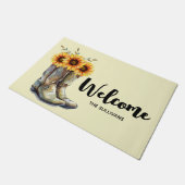 Rustikale Cowboystiefel mit Sonnenblumen Willkomme Fußmatte (Schrägansicht)